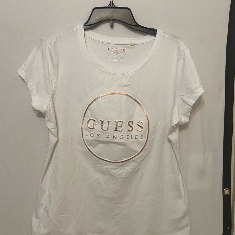 Guess White Tee with Gold Logo